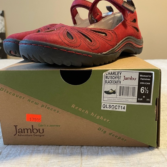 Jambu Adven Designs Red Shoe Ladies Size 6.5 Med. Adjustable Velcro strap. - Picture 3 of 5